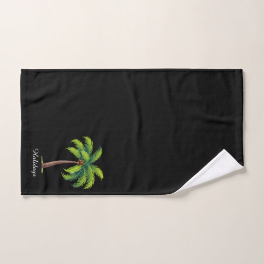Moderne aangepaste groene palmboom en script op zw bad handdoek (Handdoek)