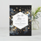 Moderne aangepaste hemelse bruiloft save the date (Staand voorkant)