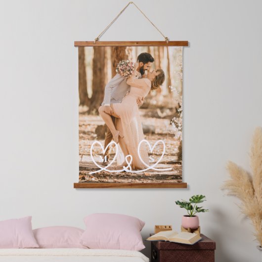 Moderne aangepaste Initialen paren houden van foto Hangend Wandkleed (Slaapkamer)