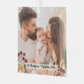 Moderne aangepaste kerst familie foto Foliage Glas Ornament (Voorkant links)