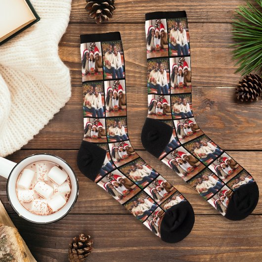 Moderne aangepaste kerstfamilie 2 foto-raster sokken