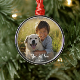 Moderne aangepaste kerstfoto tekst aandenken metalen ornament