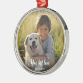 Moderne aangepaste kerstfoto tekst aandenken metalen ornament (Links)