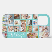 Moderne Aangepaste kleur 16 Foto Collage Aqua Blau Case-Mate iPhone Case (Achterkant (horizontaal))