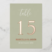 Moderne Aangepaste Kleuren Huwelijk Tafel Nummer  Folie Uitnodiging (Voorkant)