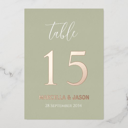 Moderne Aangepaste Kleuren Huwelijk Tafel Nummer  Folie Uitnodiging (Voorkant)