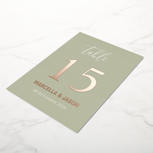 Moderne Aangepaste Kleuren Huwelijk Tafel Nummer  Folie Uitnodiging (Gedraaid)