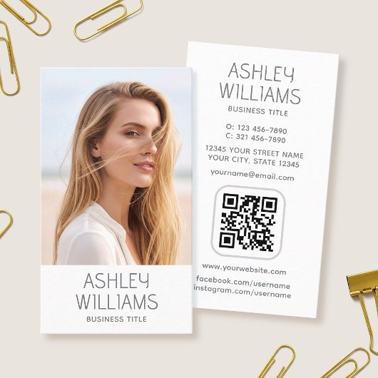 Moderne Aangepaste Kleuren QR-code Elegant Wit Fot Visitekaartje