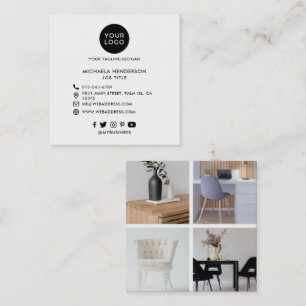 Moderne aangepaste logo, 4 foto's en sociale media vierkante visitekaartje