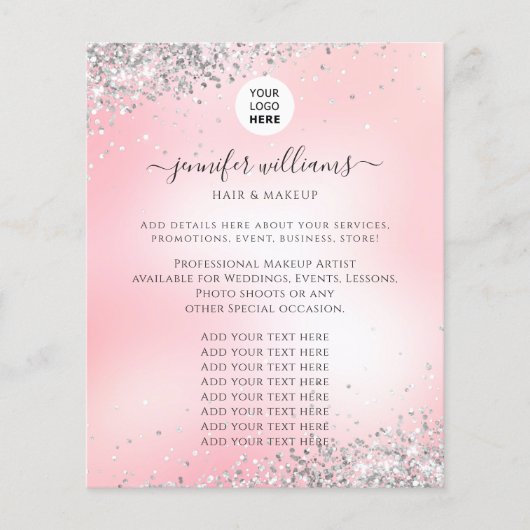 Moderne Aangepaste Logo promotie Glitter Roze Flyer (Voorkant)