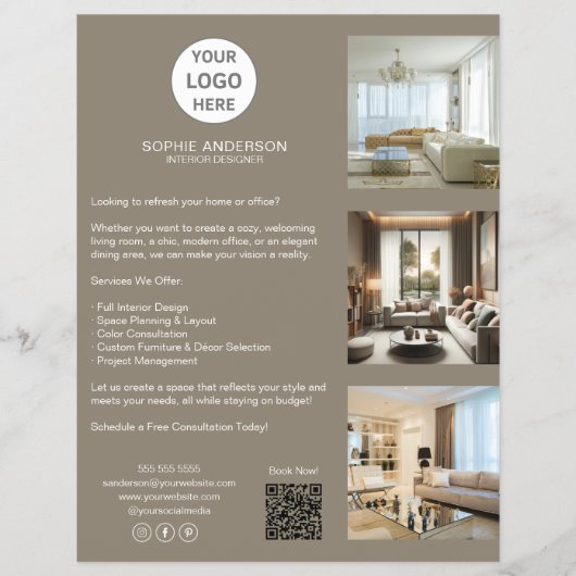 Moderne aangepaste Logo Taupe professionele zaken Flyer (Voorkant)