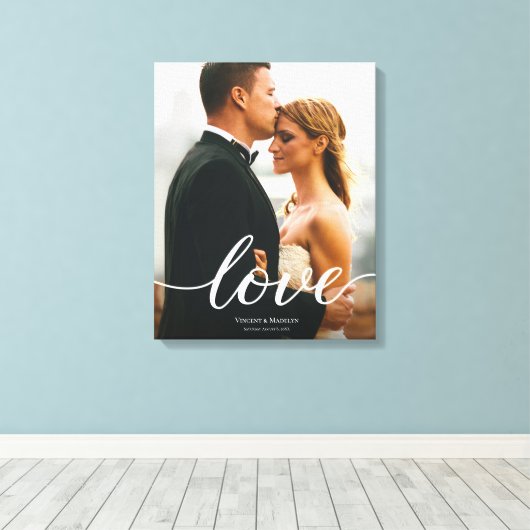 Moderne aangepaste Love Script Wedding Foto afdruk Canvas Afdruk (Insitu (Houten vloer))