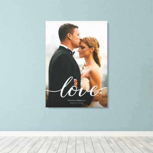 Moderne aangepaste Love Script Wedding Foto afdruk Canvas Afdruk (Insitu (Houten vloer))