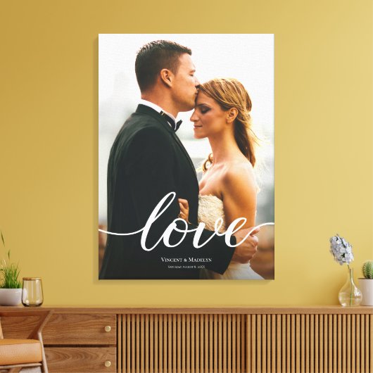 Moderne aangepaste Love Script Wedding Foto afdruk Canvas Afdruk (Insitu (Woonkamer))