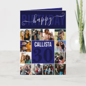 Moderne aangepaste marine blauw 12 foto Verjaardag Kaart (Voorkant)