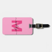 Moderne Aangepaste Meisjesachtige Heet Roze Monogr Bagagelabel (Voorkant horizontaal)