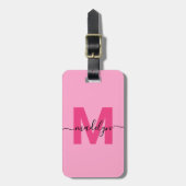 Moderne Aangepaste Meisjesachtige Heet Roze Monogr Bagagelabel (Voorkant verticaal)