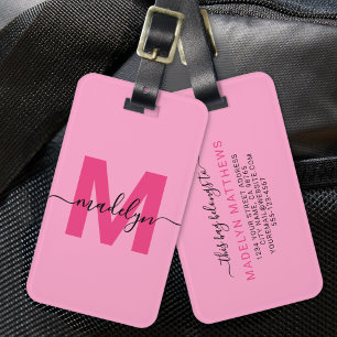 Moderne Aangepaste Meisjesachtige Heet Roze Monogr Bagagelabel