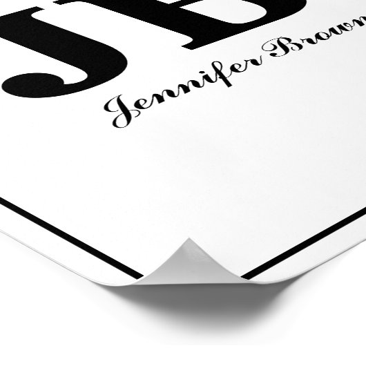 Moderne aangepaste monogram Initiaal Naam zwart-wi Poster (Hoek)