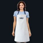 Moderne aangepaste monogram initialen marineblauw  schort<br><div class="desc">Personaliseer aangepaste monogram initialen marineblauw wit Schort. marineblauwe letters,  witte achtergrond. u kunt uw bandkleur kiezen geweldig cadeau voor mama,  papa,  vrienden en jezelf! Modern,  minimalistisch,  eenvoudig,  stijlvol design. Zeer geschikt voor koks,  koks,  aardewerk,  keramiek,  ambachten,  werk,  keuken,  bakken,  bbq,  grill,  en ook bedrijven en winkels,  enz</div>