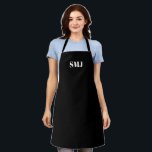 Moderne aangepaste monogram initialen zwart wit schort<br><div class="desc">Personaliseer aangepaste monogram initialen zwart wit Schort. witte letters,  zwarte achtergrond. u kunt uw bandkleur kiezen. geweldig cadeau voor mama,  papa,  vrienden en jezelf! Modern,  minimalistisch,  eenvoudig,  stijlvol design. Zeer geschikt voor koks,  koks,  aardewerk,  keramiek,  ambachten,  werk,  keuken,  bakken,  bbq,  grill,  en ook bedrijven en winkels,  enz</div>