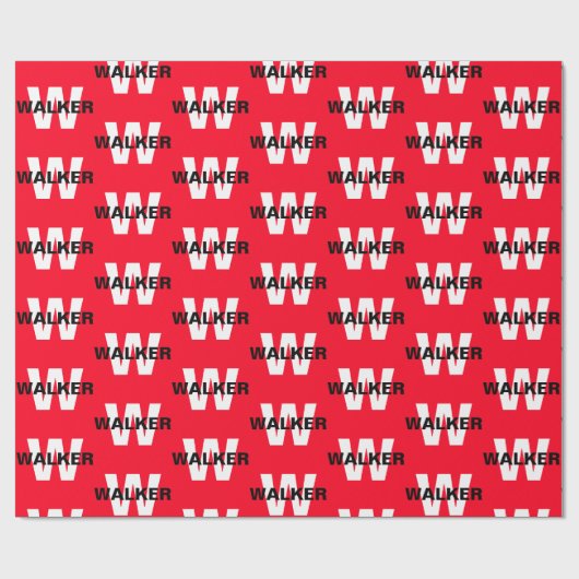 Moderne aangepaste monogram naam Bright Red Gift Cadeaupapier (Vlak)