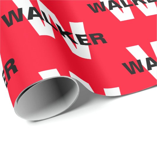 Moderne aangepaste monogram naam Bright Red Gift Cadeaupapier (Rol Hoek)