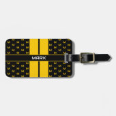 Moderne aangepaste monogram naam geel gestreept bagagelabel (Voorkant horizontaal)