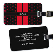 Moderne aangepaste monogram naam rood gestreept bagagelabel