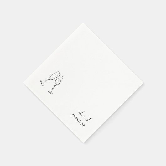 Moderne aangepaste monogram wijnglazen bruiloft servet (Hoek)