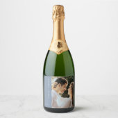 Moderne aangepaste mousserende wijn trouwfoto sparkling wijnetiket (Voorkant)