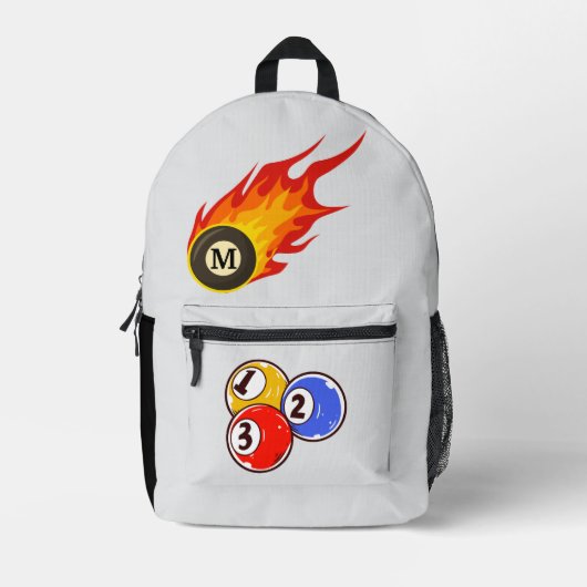Moderne aangepaste naam biljartbal bedrukte rugzak (Voorkant)