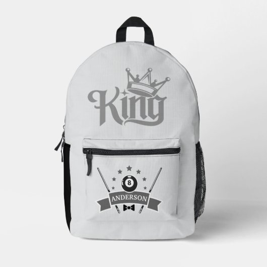 Moderne aangepaste naam Billiard King Bedrukte Rugzak (Voorkant)
