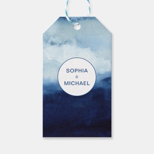 Moderne aangepaste naam Blauwe Waterverf Cadeaulabel (Voorkant)