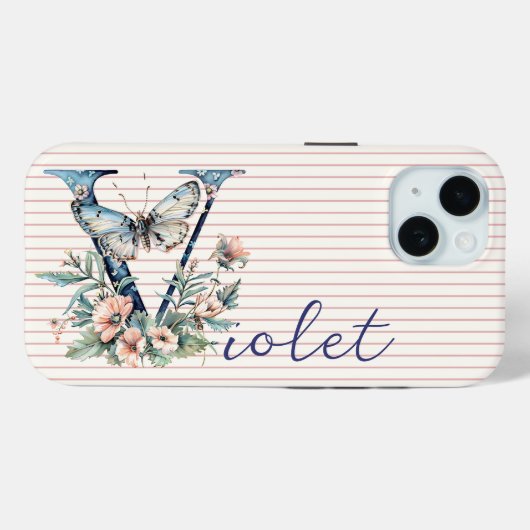 Moderne aangepaste naam Floral Butterfly Initiaal Case-Mate iPhone Case (Achterkant (horizontaal))