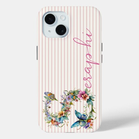 Moderne aangepaste naam Floral Butterfly Initiaal  Case-Mate iPhone Case (Achterkant)