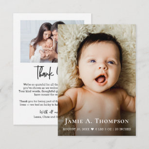 Moderne Aangepaste Naam Foto's Kleine Notitie Baby Bedankkaart