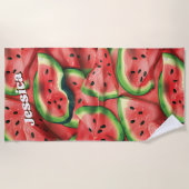 Moderne aangepaste naam Fun Watermelon Strandlaken (Voorkant)
