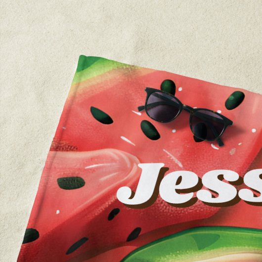 Moderne aangepaste naam Fun Watermelon Strandlaken (In situ)