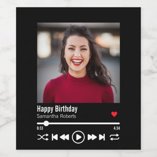 Moderne aangepaste naam Happy Birthday Foto Wijn Etiket (Enkel label)