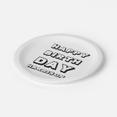 Moderne aangepaste naam Happy Birthday zwart wit Papieren Bordje (Gekanteld)