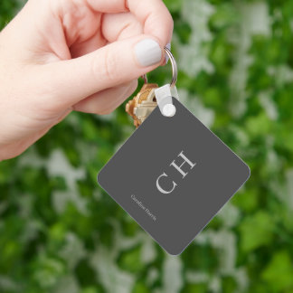 Moderne aangepaste naam & Initialen grijs Sleutelhanger
