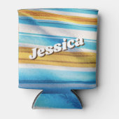 Moderne aangepaste naam Leuk Blauw Zacht Geel Blikjeskoeler (Voorkant)