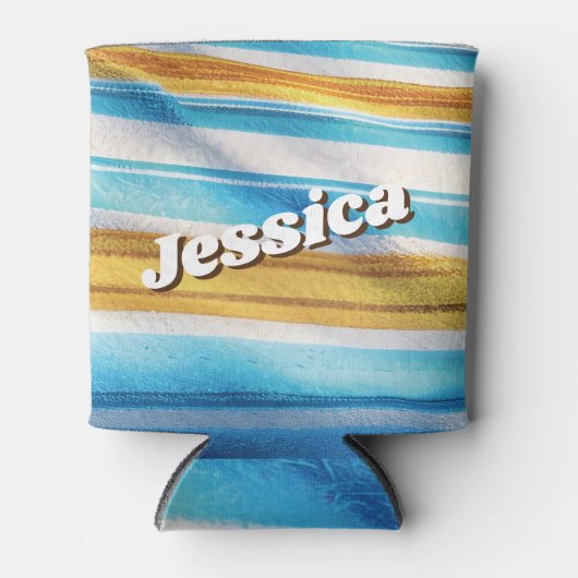 Moderne aangepaste naam Leuk Blauw Zacht Geel Blikjeskoeler (Voorkant)