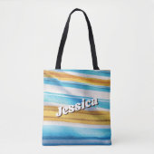 Moderne aangepaste naam Leuk Blauw Zacht Geel Tote Bag (Voorkant)