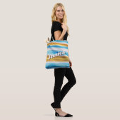 Moderne aangepaste naam Leuk Blauw Zacht Geel Tote Bag (Op model)
