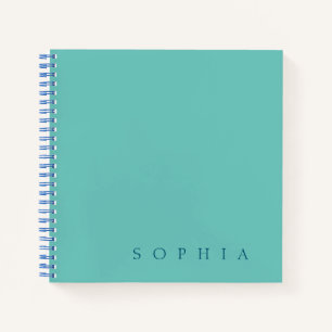 Moderne aangepaste naam turquoise en blauw notitieboek