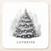 Moderne aangepaste naam Zwart & Wit Kerstboom Kartonnen Onderzetters (Voorkant)