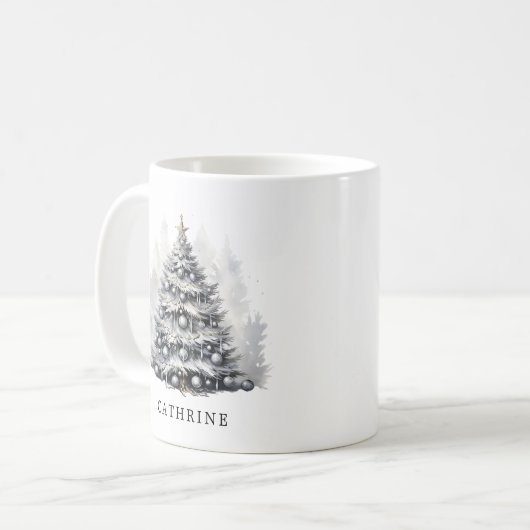 Moderne aangepaste naam Zwart & Wit Kerstboom Koffiemok (Voorkant links)