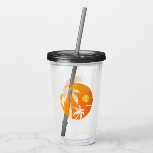 Moderne aangepaste paar naam letter Palm Tree Acryl Drinkbeker (Achterkant)